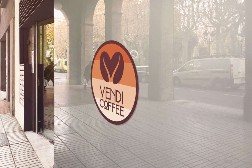 Vendi Coffee logo on a window decal