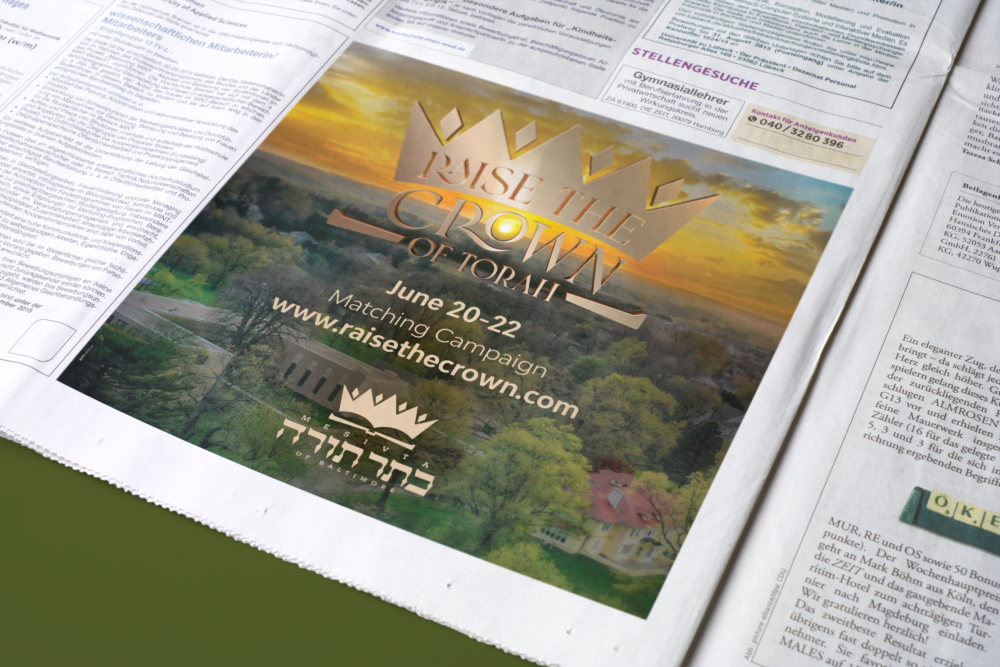 Kesser Torah Raise the Crown of Torah Print Ad